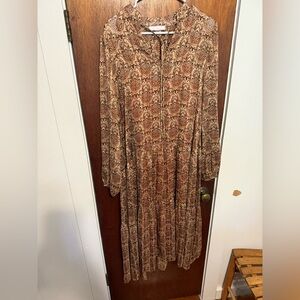 Ces Femme Brown Paisley Long Sleeve Dress